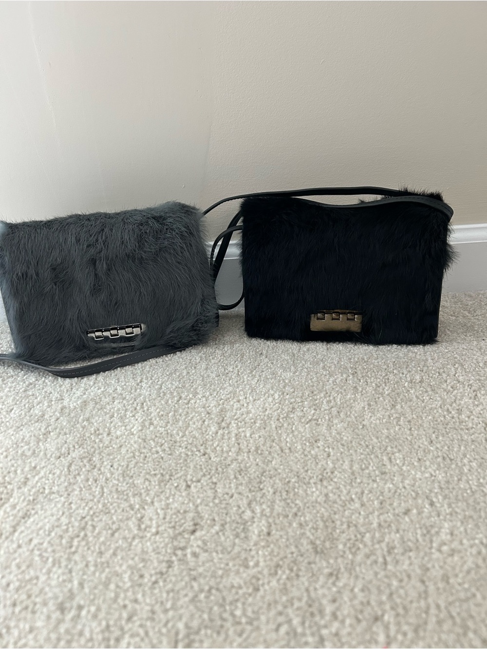 Zac Posen Black and Gray Faux Fur Crossbody Bags